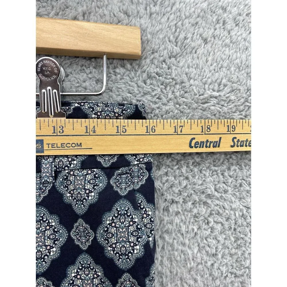ANN TAYLOR Womens Casual Pocket Pants Navy Blue Geometric Straight Leg Blue Sz 4